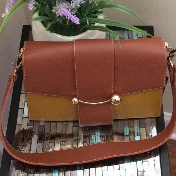 Strathberry Tricolor Crescent Colorblock Leather Shoulder Bag - Picture 8 of 16